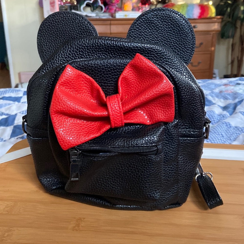 Cartoon Mouse Ear Polka-dot Sequin Bow Convertible Backpack Purse Crossbody Bag